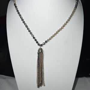 Saylor Silver Beaded Tassel Necklace
